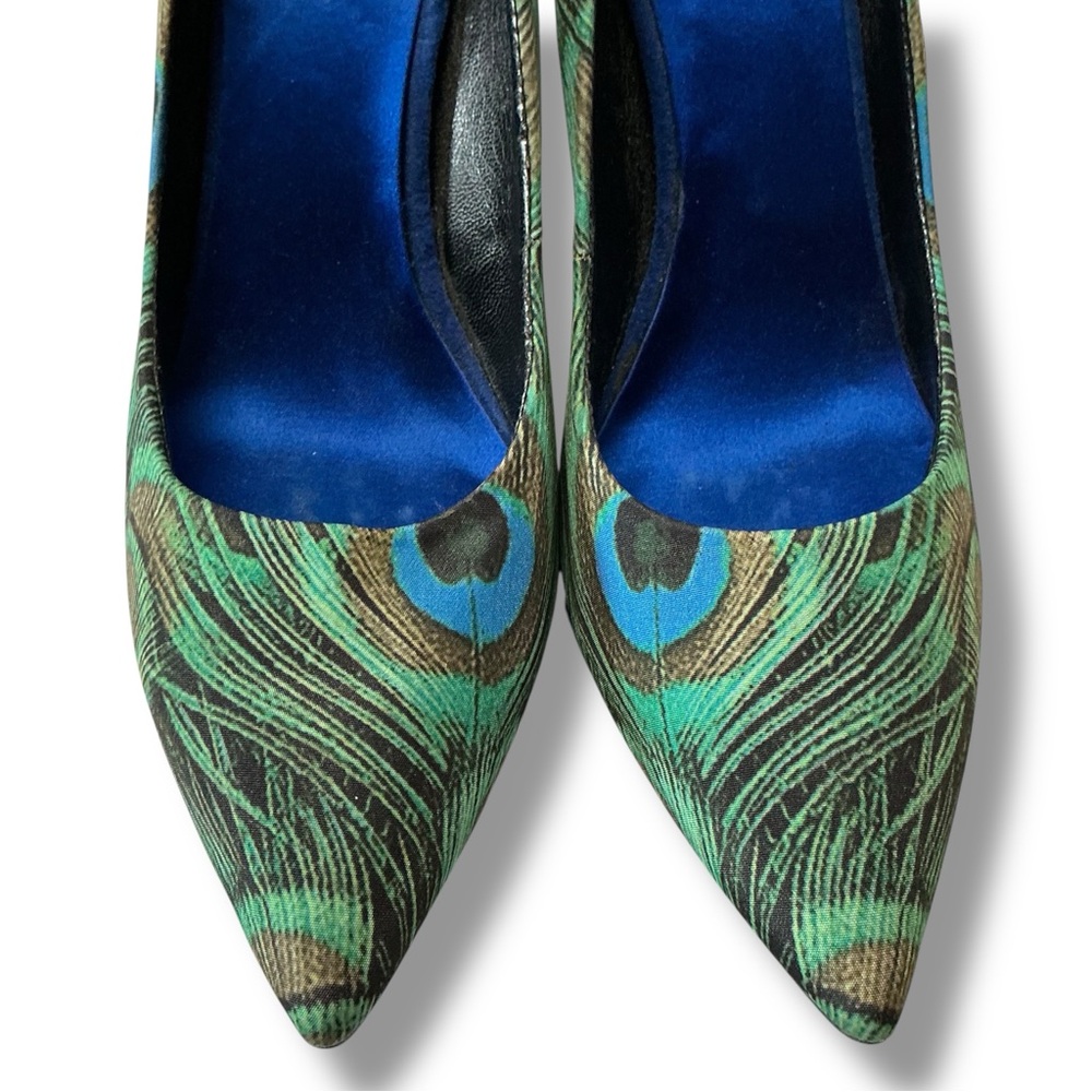 Nine West Green and Yellow Peacock Feather Design Heels - Picture 6 of 12